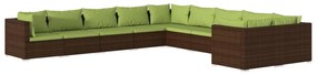 Set mobilier de gradina cu perne, 10 piese, maro, poliratan maro si verde, 6x mijloc + 4x colt, 1