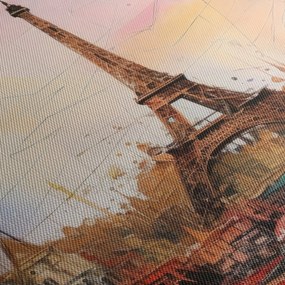 Tablou - Pictură a Turnului Eiffel (cu ceas) (90x30 cm)