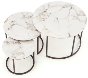 Set 3 masute de cafea Gilda marmura alba/negru