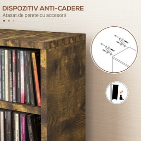 HOMCOM Raft pentru CD-uri, 2 Bucăți cu Câte 6 Rafturi cu Înălțime Reglabilă, 21x22,5x88,5 cm, Maro Rustic | Aosom Romania