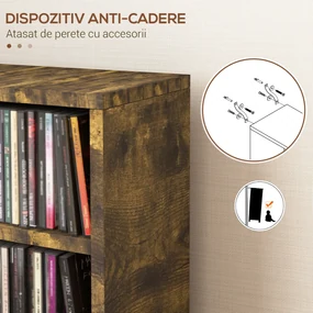HOMCOM Raft pentru CD-uri, 2 Bucăți cu Câte 6 Rafturi cu Înălțime Reglabilă, 21x22,5x88,5 cm, Maro Rustic | Aosom Romania