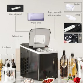 HOMCOM Masina pentru Gheata pentru Casa Producator de Ghiata 12kg/24h Neagra | Aosom Romania
