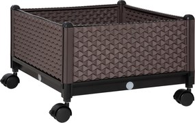 Outsunny Jardinieră din plastic cu roți și orificii de drenaj pentru cultivarea plantelor în exterior 50x50x33 cm Marrón | Aosom Romania