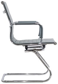 Scaun vizitator gri OFF 806 din piele ecologică cu bază metalică și cadru cromat