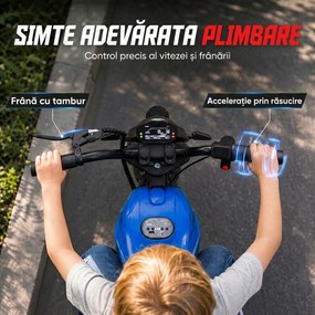 AIYAPLAY Motocicletă electrică pentru copii, stil Harley, 24 V, 6-12 ani, roți din cauciuc 30 cm, albastră | Aosom Romania