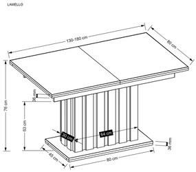 Set masa extensibila Lamello L130-180 cm + 4 scaune K520 negru