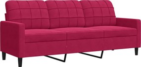 vidaXL Canapea cu 3 locuri, roșu vin, 180 cm, material catifea