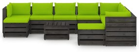 Set mobilier gradina cu perne, 11 piese, gri, lemn tratat bright green and grey, 11