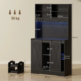 HOMCOM Bufet de Bucătărie cu Suport pentru Sticle, Priză și Iluminare LED, Negru | Aosom Romania