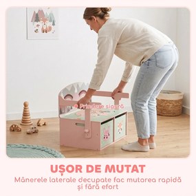 AIYAPLAY Bancă 3 în 1 pentru jucării copii, convertibilă în masă și scaun, cu 2 compartimente, imprimeu vulpiță, roz | Aosom Romania