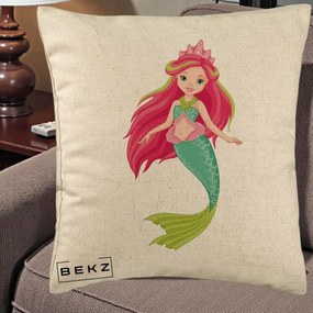 Perna Decorativa Sirena Roz cu Coroana, 40x40 cm, Bej, Husa Detasabila, Perna Inclusa, BEKZ®
