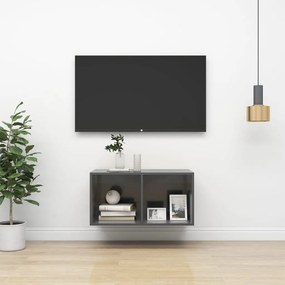 Dulap TV montat pe perete, gri extralucios, 37x37x72 cm, PAL 1, gri foarte lucios, 37 x 37 x 72 cm