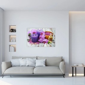 Tablou cu orhidee și lumănări (90x60 cm)