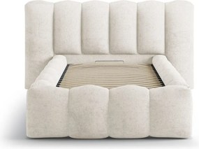 Pat bej tapițat cu spațiu de depozitare cu somieră 90x200 cm Lupine – Micadoni