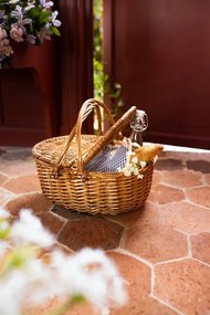 Geantă frigorifică din răchită împletită cu căptușeală în carouri albastre, B 28 x H 17 x L 39 cm, „Willow Cooler Bag Ina Blue"