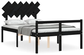 3195525 vidaXL Cadru de pat senior cu tăblie dublu, negru, lemn masiv