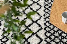 Covor PROMO Berber Safi N9040 albsi negru Franjuri shaggy pletos