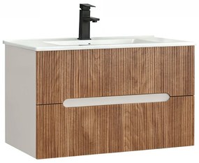 Trent 80 dulap de baie inferior cu chiuvetă ceramică (2 sertare) stejar alb-sunset