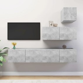 vidaXL Set de dulapuri TV, 4 piese, gri beton, lemn prelucrat