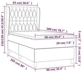 Pat box spring cu saltea, gri inchis, 90x200 cm, textil Morke gra, 90 x 200 cm, Design cu nasturi