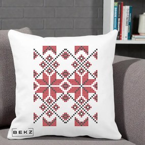 Perna Personalizata Motiv Traditional Cusatura Rosu-Negru, 40x40 cm, Alba Mata, Husa Detasabila, Perna Inclusa, BEKZ®