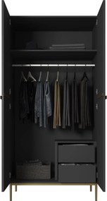 Dulap Nicole 100 cm dormitor cu două sertare - negru mat / picioare aurii
