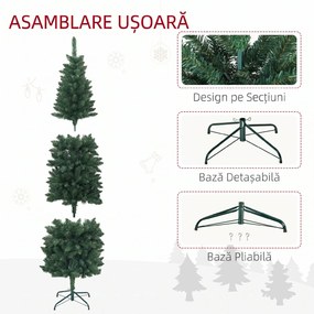 HOMCOM Brad Artificial de Crăciun cu 687 Ramuri, Brad de Crăciun Înalt și Îngust cu Bază Pliabilă, Ø75x210 cm, Verde | Aosom Romania