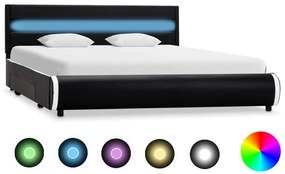 284975 vidaXL Cadru de pat cu LED, negru, 140 x 200 cm, piele ecologică