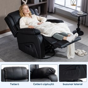 HOMCOM Fotoliu Relax Reclinabil cu 8 Puncte de Masaj și Încălzire, Negru | Aosom Romania