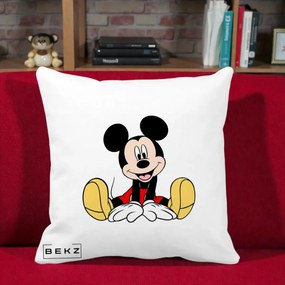 Perna Personalizata Mickey Mouse Relaxat, 40x40 cm, Alba Mata, Husa Detasabila, Perna Inclusa, BEKZ®