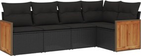 vidaXL Set mobilier de grădină cu perne, 5 piese, negru, poliratan