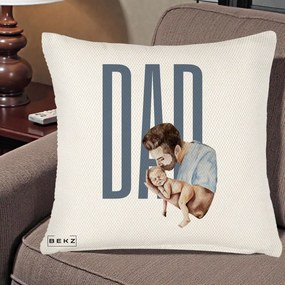 Cadou pentru Tata - Perna Personalizata DAD Tata si Nou-Nascut, 40x40 cm, Crem Reliefat, Husa Detasabila, Perna Inclusa, BEKZ®