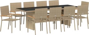 vidaXL Set de masă pentru grădină 11 pcs Bej poliratan