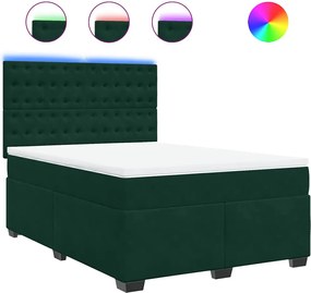 vidaXL Pat box spring cu saltea, verde închis, 140x200 cm, catifea