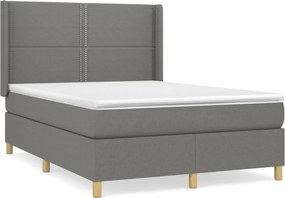 vidaXL Pat box spring cu saltea, gri închis, 140x190 cm, textil