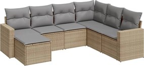 vidaXL Set canapele de grădină, 7 piese, cu perne, bej, poliratan
