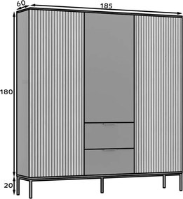 Dulap lemn masiv Sia Negru, 185 × 60 × 200 cm
