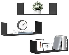 vidaXL Rafturi de perete, 3 buc., negru, 58x18x18 cm, lemn prelucrat