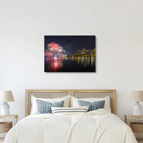 Tablou pe sticlă cu artificii in Singapur (70x50 cm)