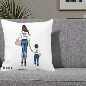 Cadou pentru Mama - Perna Personalizata Patrata Mother of a Prince, 40x40 cm, Alba Mata, Husa Detasabila, Perna Inclusa, BEKZ®