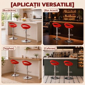 HOMCOM Set 2 Scaune de Bar Rotative cu Suport pentru Picioare și Înălțime Reglabilă, 46x41x76-96 cm, Roșu | Aosom Romania