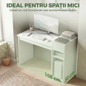 HOMCOM Birou pentru Studiu și Scris cu Sertar și Rafturi, 108 cm, Alb | Aosom Romania