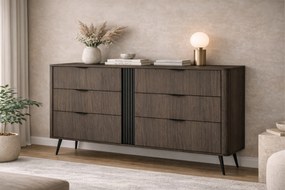 Comodă Edrin 163 cm cu sertare - stejar dunin / negru