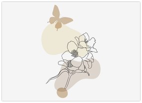 Tablou - Flori bej cu fluture N⁰3 (70x50 cm)