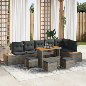 Set canapea de grădină vidaXL 10 piese cu perne Gri Ratan Acacia