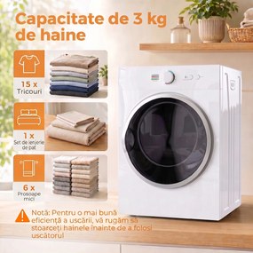 HOMCOM Mini Uscător de Rufe Portabil 4,8 kg, 1020W, Încălzire PTC, Timer, Alb | Aosom Romania