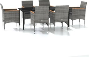 vidaXL Set de servit masa pentru grădină, 7 piese, gri și negru
