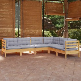 3096682 vidaXL Set mobilier grădină cu perne gri, 6 piese, lemn de pin