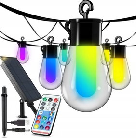 Ghirlandă decorativă solară LED RGB 15x LED/18 funcții USB 6 m IP44 neagră