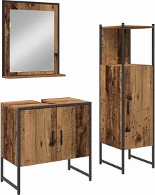 vidaXL Set de mobilier pentru baie cu raft 3 pcs Maro Lemn compozit